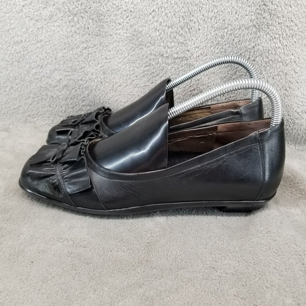 1803 Shoes Womens Size EU 38 US 7.5 Black Leather Slip On Bow Low Heel Pumps